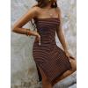 imageSOLY HUX Womens Strapless Tube Dresses Casual Summer Sun Dress Split Thigh Bodycon Midi DressesBrown and Black