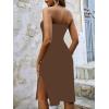 imageSOLY HUX Womens Strapless Tube Dresses Casual Summer Sun Dress Split Thigh Bodycon Midi DressesCoffee Brown