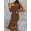 imageSOLY HUX Womens Strapless Tube Dresses Casual Summer Sun Dress Split Thigh Bodycon Midi DressesCoffee Brown