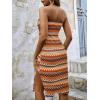 imageSOLY HUX Womens Strapless Tube Dresses Casual Summer Sun Dress Split Thigh Bodycon Midi DressesOrange Geo
