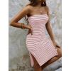 imageSOLY HUX Womens Strapless Tube Dresses Casual Summer Sun Dress Split Thigh Bodycon Midi DressesPure Pink