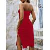 imageSOLY HUX Womens Strapless Tube Dresses Casual Summer Sun Dress Split Thigh Bodycon Midi DressesPure Red
