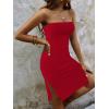 imageSOLY HUX Womens Strapless Tube Dresses Casual Summer Sun Dress Split Thigh Bodycon Midi DressesPure Red