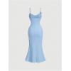imageSOLY HUX Womens Summer Cami Midi Dress Floral Appliques V Neck Spaghetti Strap Bodycon DressesSolid Blue