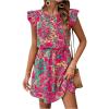 imageSOLY HUX Womens Boho Print Tie Back Mini Dress Ruffle Cap Sleeve Crew Neck Vacation DressesPink Paisley