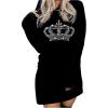 imageSOLY HUX Womens Long Sleeve Hoodies T Shirt Dress Crown Rhinestone Casual Short DressesBlack Crown