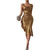 imageSOLY HUX Womens Metallic Bodycon Dresses Sexy Ruffle Asymmetrical Club Party Prom Midi DressPure Gold
