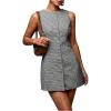 imageSOLY HUX Womens Plaid Button Down Dress Crew Neck Sleeveless Tie Back Work Office Mini DressesBlack Plaid