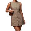 imageSOLY HUX Womens Plaid Button Down Dress Crew Neck Sleeveless Tie Back Work Office Mini DressesBrown Plaid