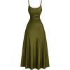 imageSOLY HUX Womens Sleeveless Cami Dress Spaghetti Strap Ruched A Line Flared Elegant Long DressesPure Army Green