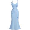 imageSOLY HUX Womens Summer Cami Midi Dress Floral Appliques V Neck Spaghetti Strap Bodycon DressesSolid Blue