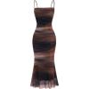 imageSOLY HUX Womens Tie Dye Ruched Bodycon Maxi Dress Sexy Mesh Sleeveless Cocktail Party Club Long Cami DressesBrown Multi