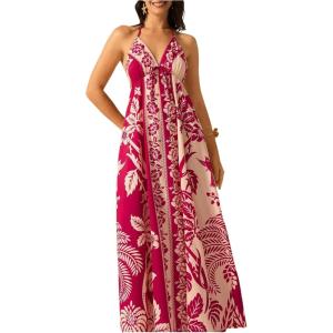 imageSOLY HUX Womens Boho Floral Print Maxi Dress Halter Backless Flowy Long Vacation Beach Summer DressesMulti Floral