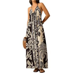 imageSOLY HUX Womens Boho Floral Print Maxi Dress Halter Backless Flowy Long Vacation Beach Summer DressesMulticoloured Floral