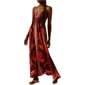 imageSOLY HUX Womens Boho Floral Print Maxi Dress Halter Backless Flowy Long Vacation Beach Summer DressesMulticoloured Printed