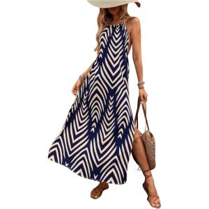 imageSOLY HUX Womens Boho Halter Neck Maxi Dress Sleeveless High Slit Backless Beach Vacation Flowy DressesMulticolor