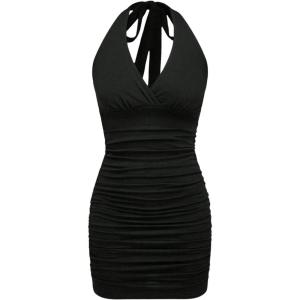 imageSOLY HUX Womens Cheetah Print Dress Y2k Sexy Leopard Halter V Neck Bodycon Mini Dress Party Club DressesPure Black