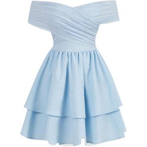 imageSOLY HUX Womens Off The Shoulder Ruffle Cocktail Dress 2025 Summer Wrap Dress Wedding Guest Graduation Prom DressesLight Blue