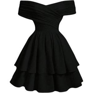 imageSOLY HUX Womens Off The Shoulder Ruffle Cocktail Dress 2025 Summer Wrap Dress Wedding Guest Graduation Prom DressesPlain Black