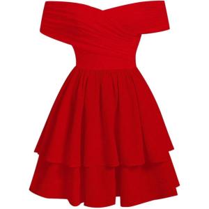 imageSOLY HUX Womens Off The Shoulder Ruffle Cocktail Dress 2025 Summer Wrap Dress Wedding Guest Graduation Prom DressesPlain Red