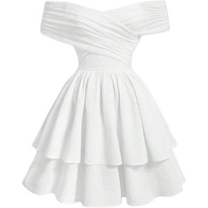 imageSOLY HUX Womens Off The Shoulder Ruffle Cocktail Dress 2025 Summer Wrap Dress Wedding Guest Graduation Prom DressesPlain White