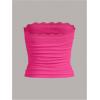 imageSOLY HUX Womens Lace Trim Ruched Bandeau Crop Tube Tops Bowknot Front Strapless Summer TopsHot Pink