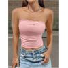 imageSOLY HUX Womens Lace Trim Ruched Bandeau Crop Tube Tops Bowknot Front Strapless Summer TopsLight Pink