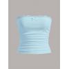 imageSOLY HUX Womens Lace Trim Ruched Bandeau Crop Tube Tops Bowknot Front Strapless Summer TopsPlain Light Blue