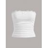 imageSOLY HUX Womens Lace Trim Ruched Bandeau Crop Tube Tops Bowknot Front Strapless Summer TopsPlain White