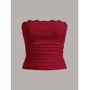imageSOLY HUX Womens Lace Trim Ruched Bandeau Crop Tube Tops Bowknot Front Strapless Summer TopsPure Burgundy