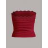 imageSOLY HUX Womens Lace Trim Ruched Bandeau Crop Tube Tops Bowknot Front Strapless Summer TopsPure Burgundy