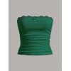 imageSOLY HUX Womens Lace Trim Ruched Bandeau Crop Tube Tops Bowknot Front Strapless Summer TopsPure Dark Green