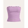 imageSOLY HUX Womens Lace Trim Ruched Bandeau Crop Tube Tops Bowknot Front Strapless Summer TopsPure Lilac Purple