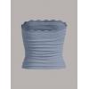 imageSOLY HUX Womens Lace Trim Ruched Bandeau Crop Tube Tops Bowknot Front Strapless Summer TopsSolid Dusty Blue