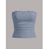 imageSOLY HUX Womens Lace Trim Ruched Bandeau Crop Tube Tops Bowknot Front Strapless Summer TopsSolid Dusty Blue