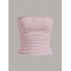 imageSOLY HUX Womens Lace Trim Ruched Bandeau Crop Tube Tops Bowknot Front Strapless Summer TopsSolid Pink