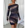imageSOLY HUX Womens Sexy Off The Shoulder Bodycon Mini Dress Tie Dye Long Sleeve Ruched Asymmetrical Club DressesBrown Tie Dye