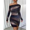 imageSOLY HUX Womens Sexy Off The Shoulder Bodycon Mini Dress Tie Dye Long Sleeve Ruched Asymmetrical Club DressesBrown Tie Dye