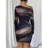 imageSOLY HUX Womens Sexy Off The Shoulder Bodycon Mini Dress Tie Dye Long Sleeve Ruched Asymmetrical Club DressesBrown Tie Dye