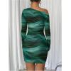 imageSOLY HUX Womens Sexy Off The Shoulder Bodycon Mini Dress Tie Dye Long Sleeve Ruched Asymmetrical Club DressesGreen Multi