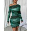 imageSOLY HUX Womens Sexy Off The Shoulder Bodycon Mini Dress Tie Dye Long Sleeve Ruched Asymmetrical Club DressesGreen Multi