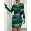 imageSOLY HUX Womens Sexy Off The Shoulder Bodycon Mini Dress Tie Dye Long Sleeve Ruched Asymmetrical Club DressesGreen Multi