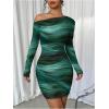 imageSOLY HUX Womens Sexy Off The Shoulder Bodycon Mini Dress Tie Dye Long Sleeve Ruched Asymmetrical Club DressesGreen Multi