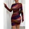 imageSOLY HUX Womens Sexy Off The Shoulder Bodycon Mini Dress Tie Dye Long Sleeve Ruched Asymmetrical Club DressesOrange Multi