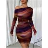 imageSOLY HUX Womens Sexy Off The Shoulder Bodycon Mini Dress Tie Dye Long Sleeve Ruched Asymmetrical Club DressesOrange Multi