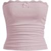 imageSOLY HUX Womens Lace Trim Ruched Bandeau Crop Tube Tops Bowknot Front Strapless Summer TopsSolid Pink