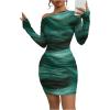 imageSOLY HUX Womens Sexy Off The Shoulder Bodycon Mini Dress Tie Dye Long Sleeve Ruched Asymmetrical Club DressesGreen Multi