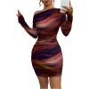 imageSOLY HUX Womens Sexy Off The Shoulder Bodycon Mini Dress Tie Dye Long Sleeve Ruched Asymmetrical Club DressesOrange Multi