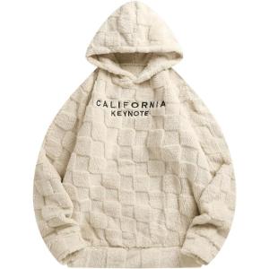 imageSOLY HUX Hoodies for Men Letter Graphic Pullover Hoodie Sherpa Embroidery Long Sleeve Fleece Hooded SweatshirtBeige Letter