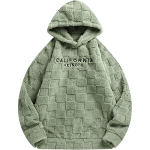 imageSOLY HUX Hoodies for Men Letter Graphic Pullover Hoodie Sherpa Embroidery Long Sleeve Fleece Hooded SweatshirtGreen Letter